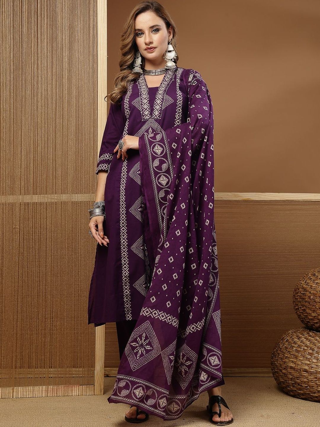 Women Dyed Kurta with Trousers With Dupatta Stylum Women Ethnic Motifs Dyed Regular Pure Cotton Kurta with Trousers & With Dupatta