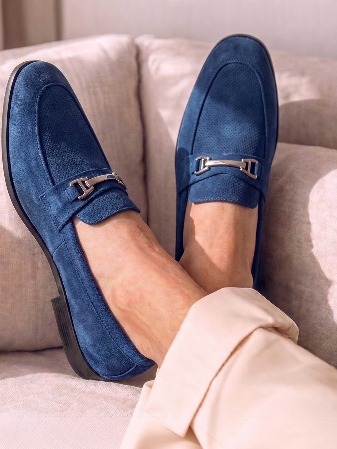 HERE&NOW Men Navy Blue Buckled Formal Loafers