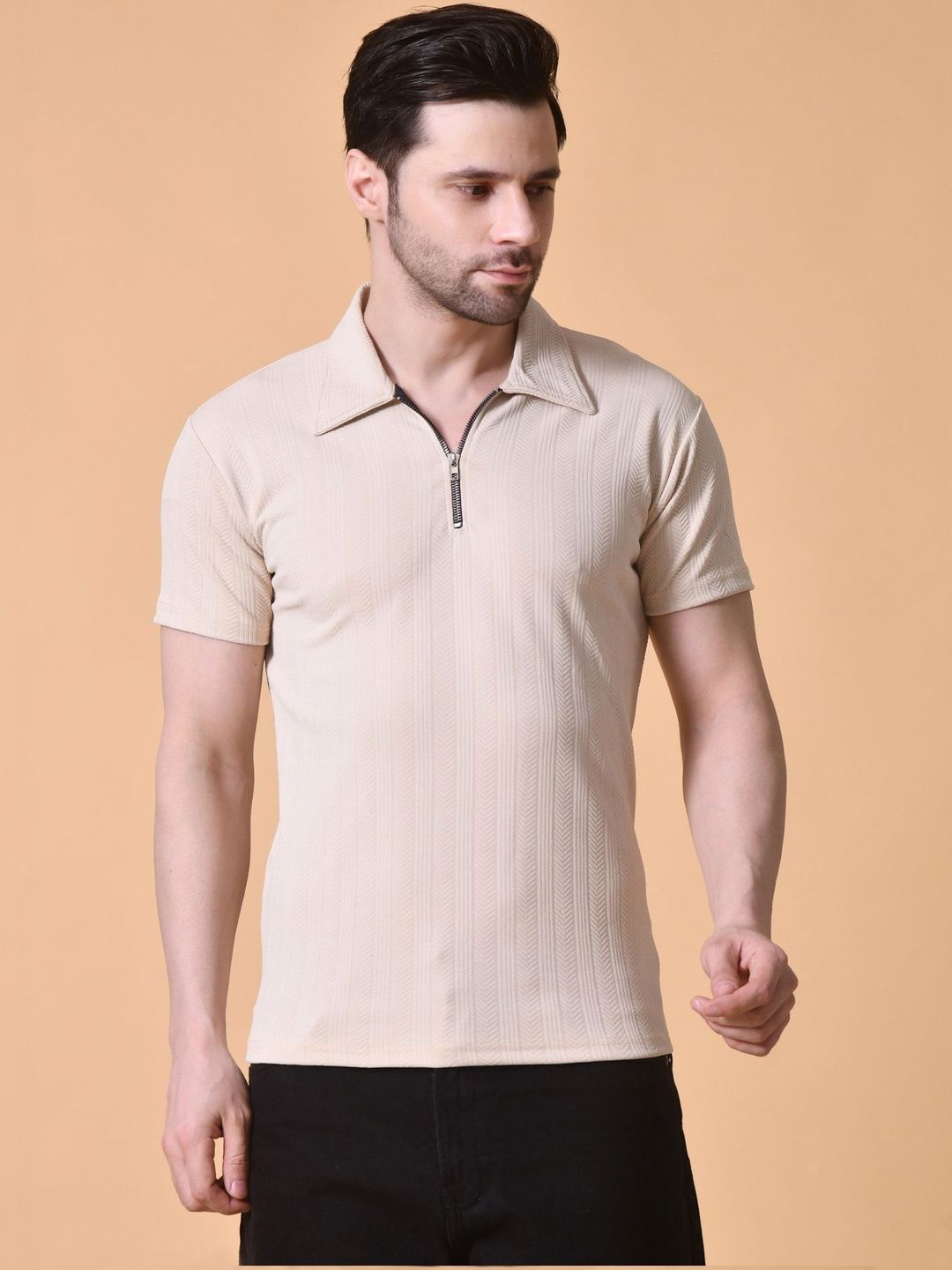 BAESD Men Polo Collar Applique T-shirt