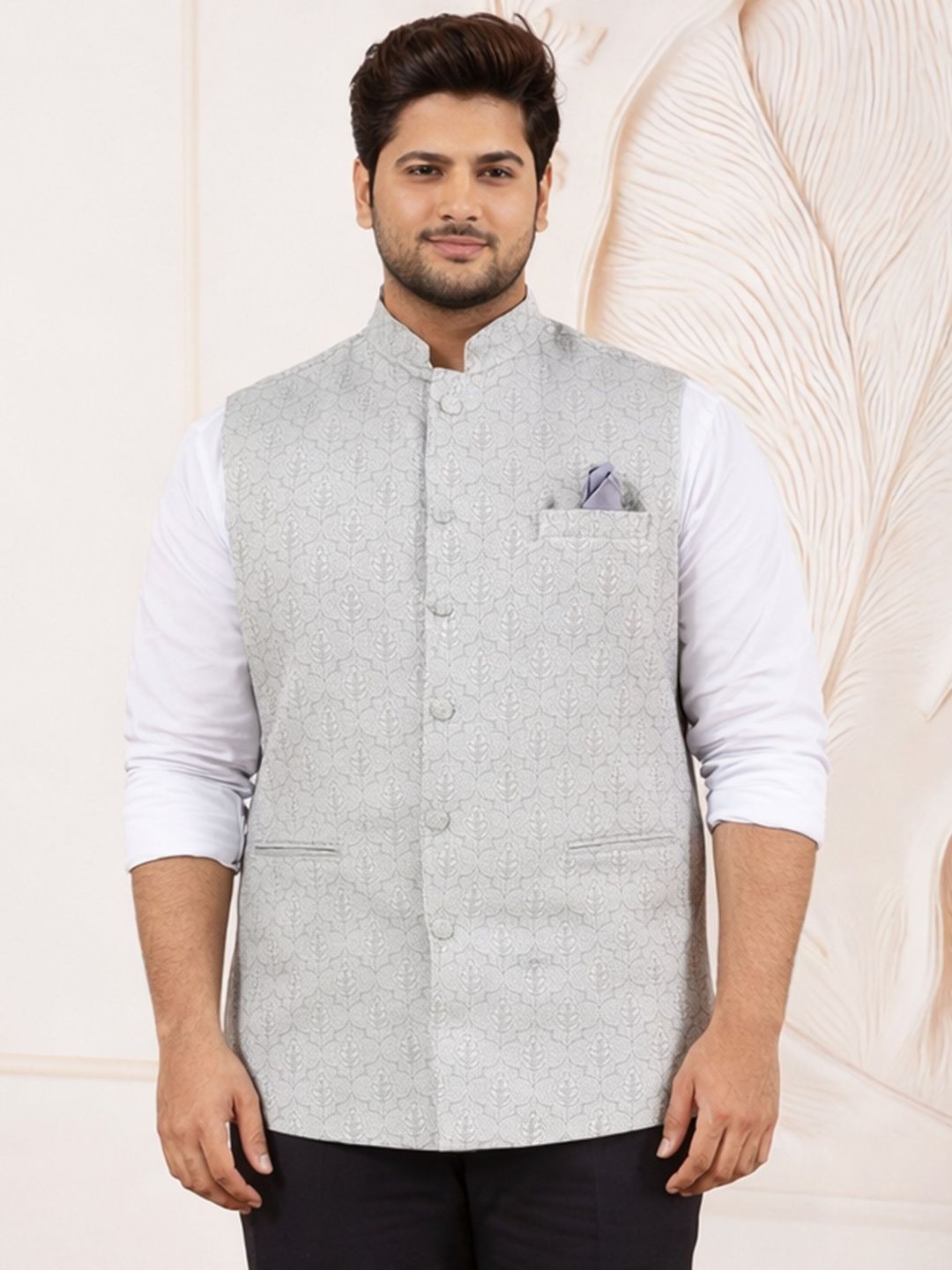 Vastramay Woven Design Sleeveless Nehru Jackets