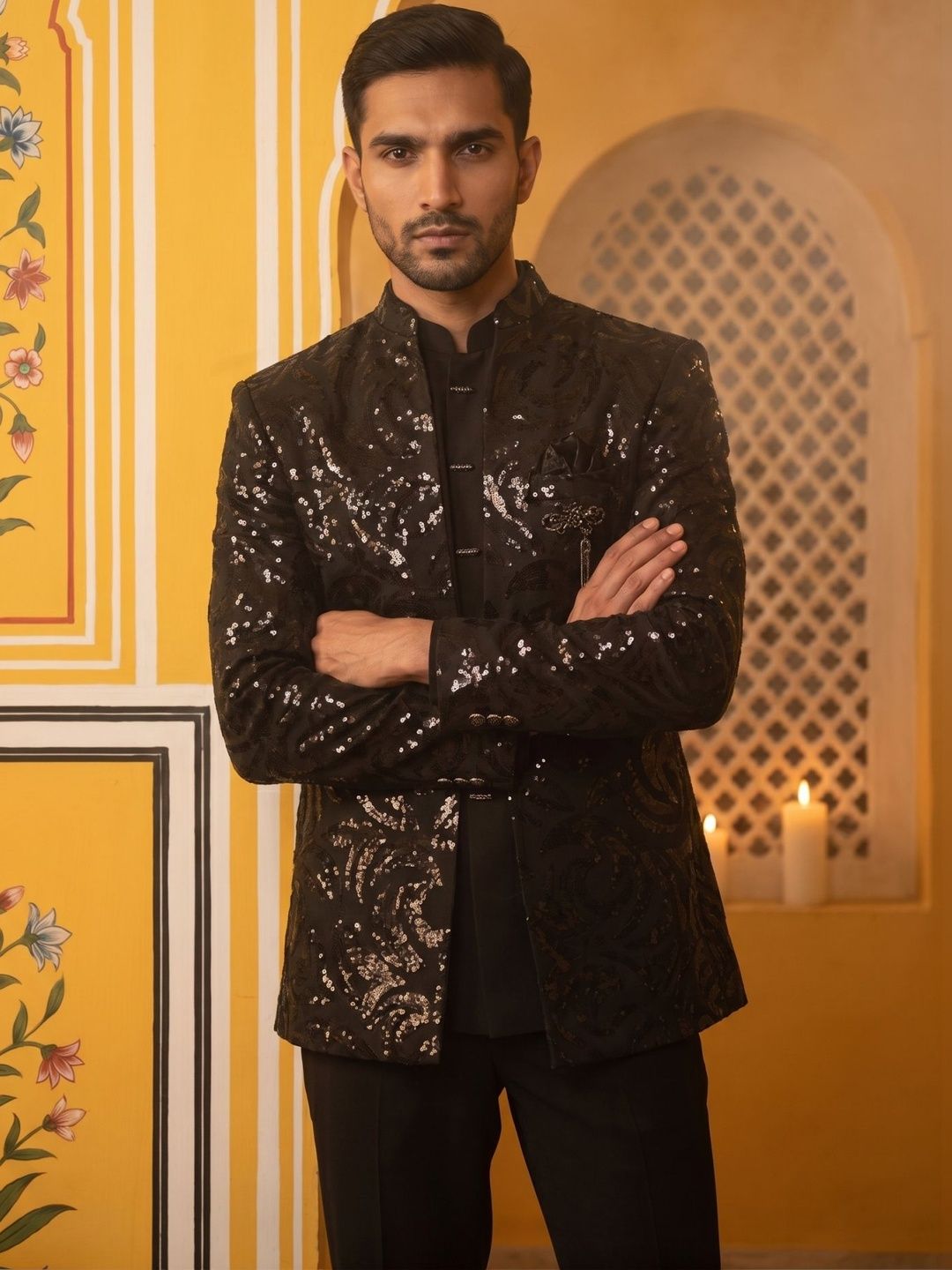 Jompers Embroidered Mandarin Collar Sherwani