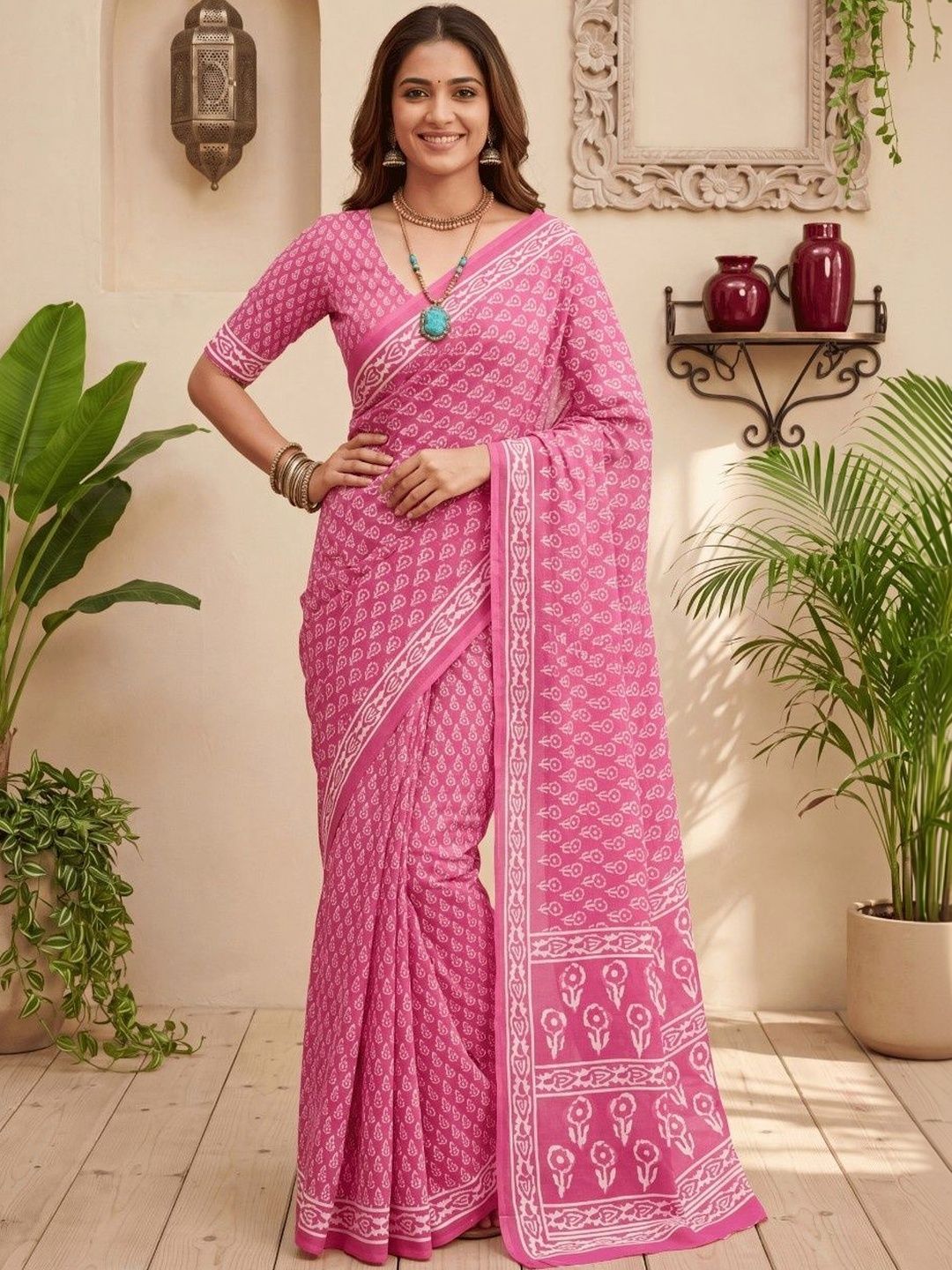 Silkena Ethnic Motifs Zari Maheshwari Saree