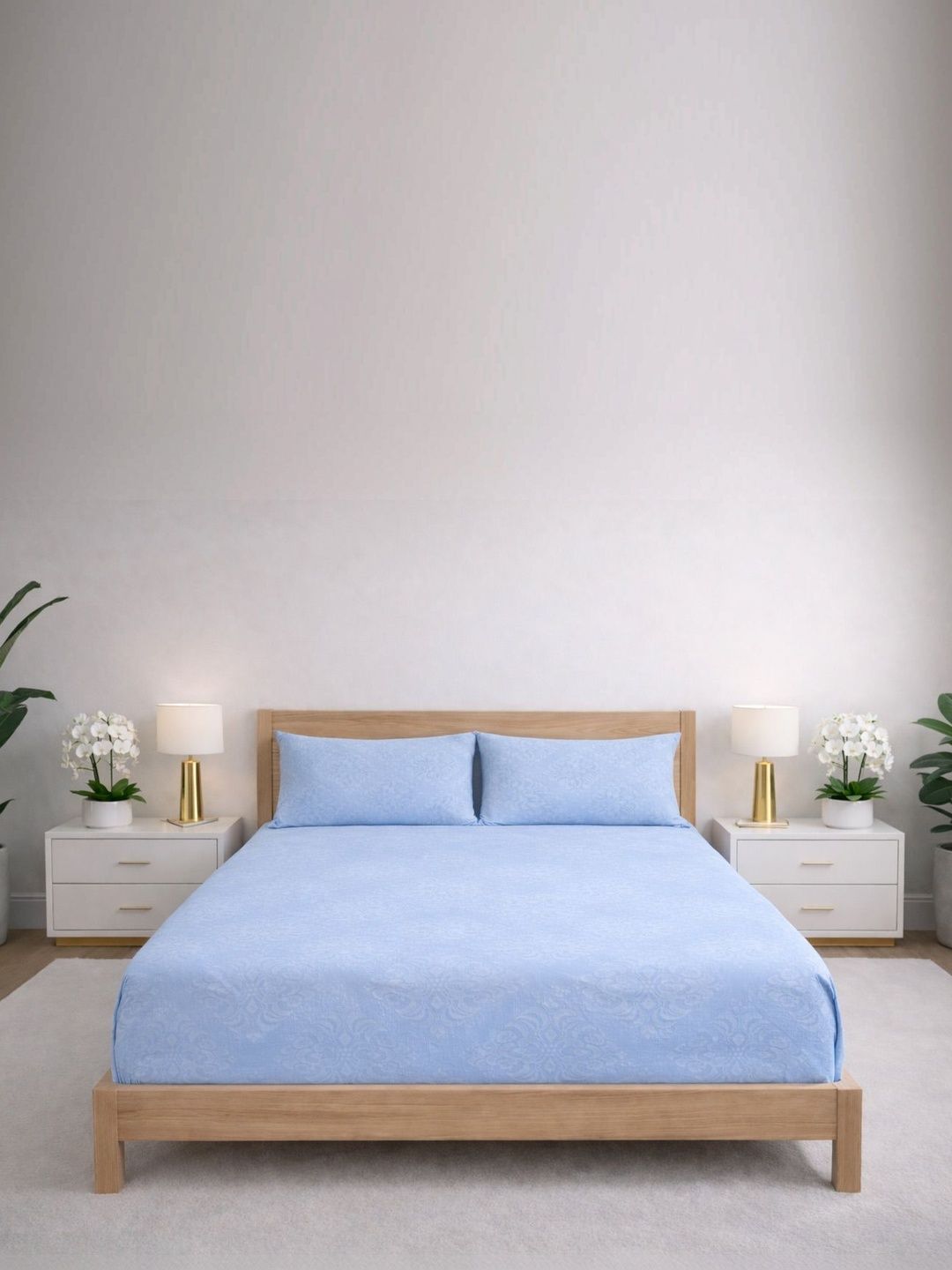 Homio Homio Blue 250 TC King Bedsheet with 2 Pillow Covers