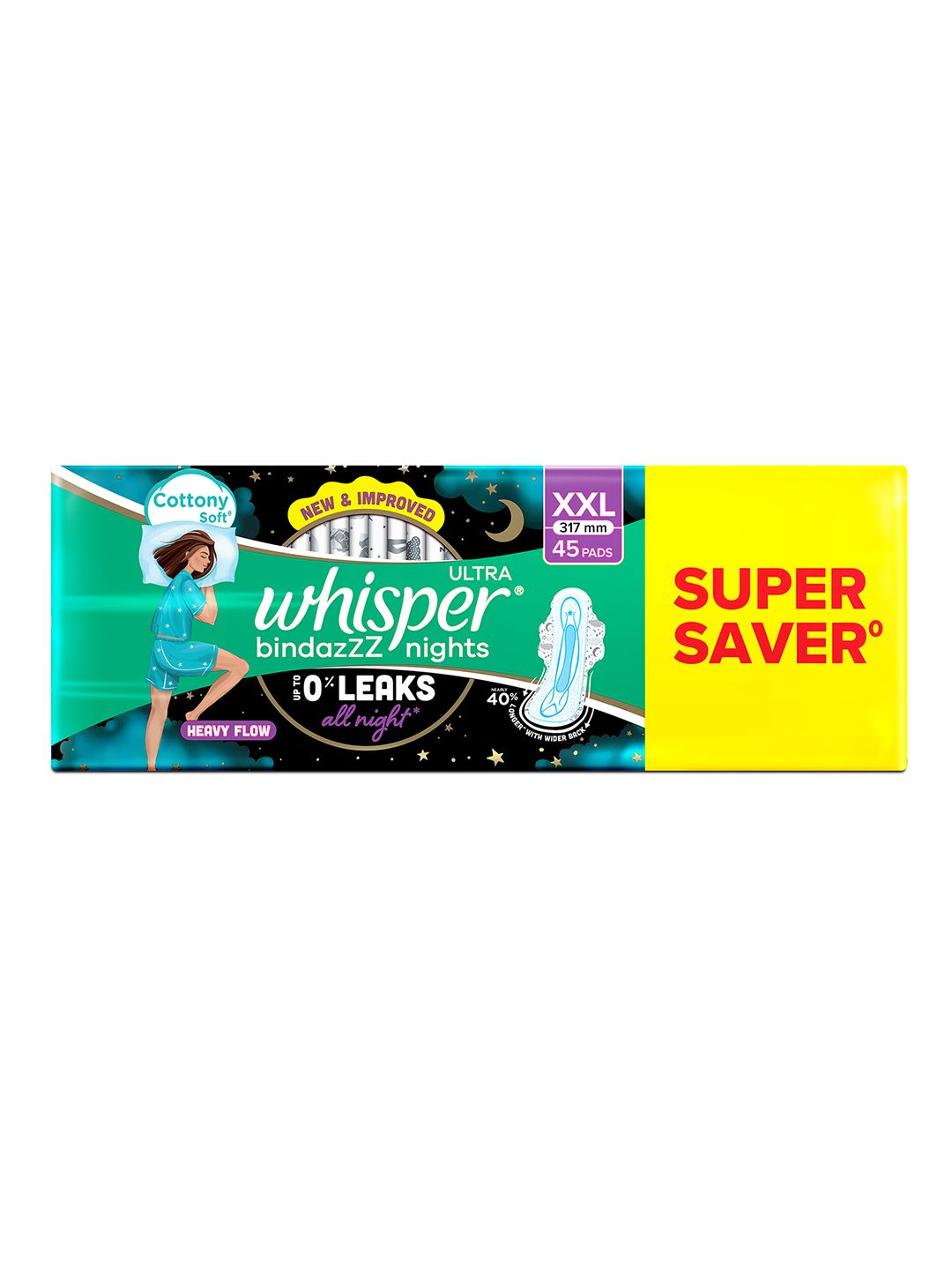 Whisper Whisper Set of 3 Ultra Bindazzz Nights XXL Sanitary Pads - 15 Pads each