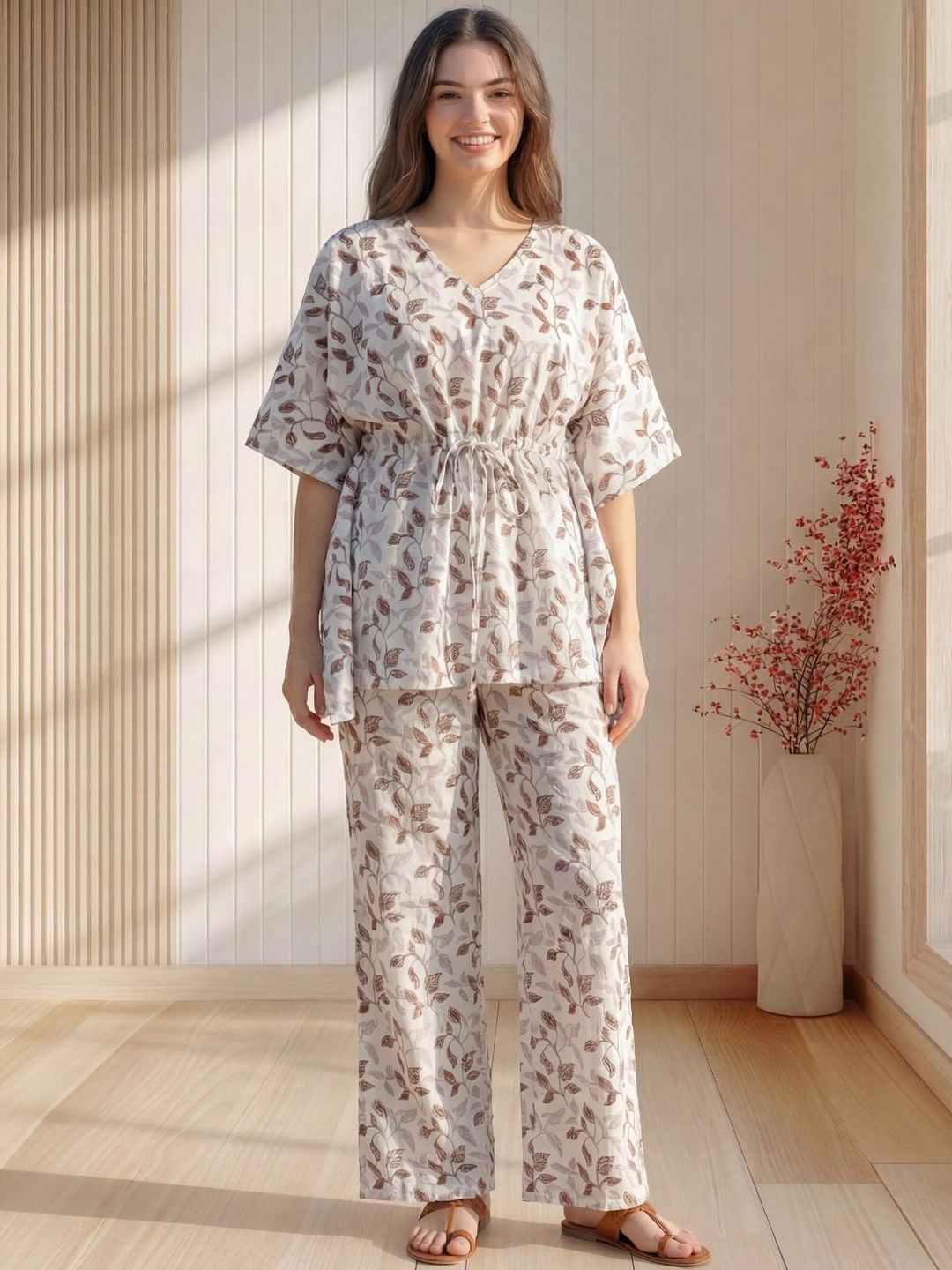 KALINI Tropical Printed Top with Trousers