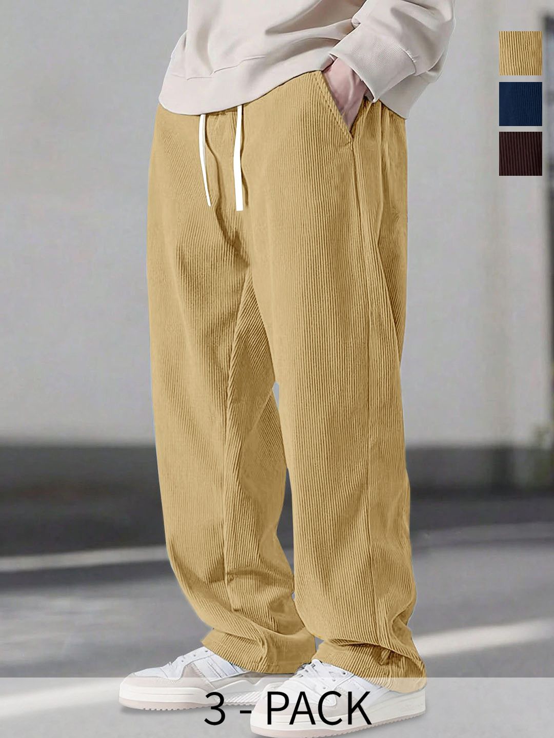 SZN Men Set Of 3 Mid-Rise Relaxed Fit Comfort Sleek Utility Trousers