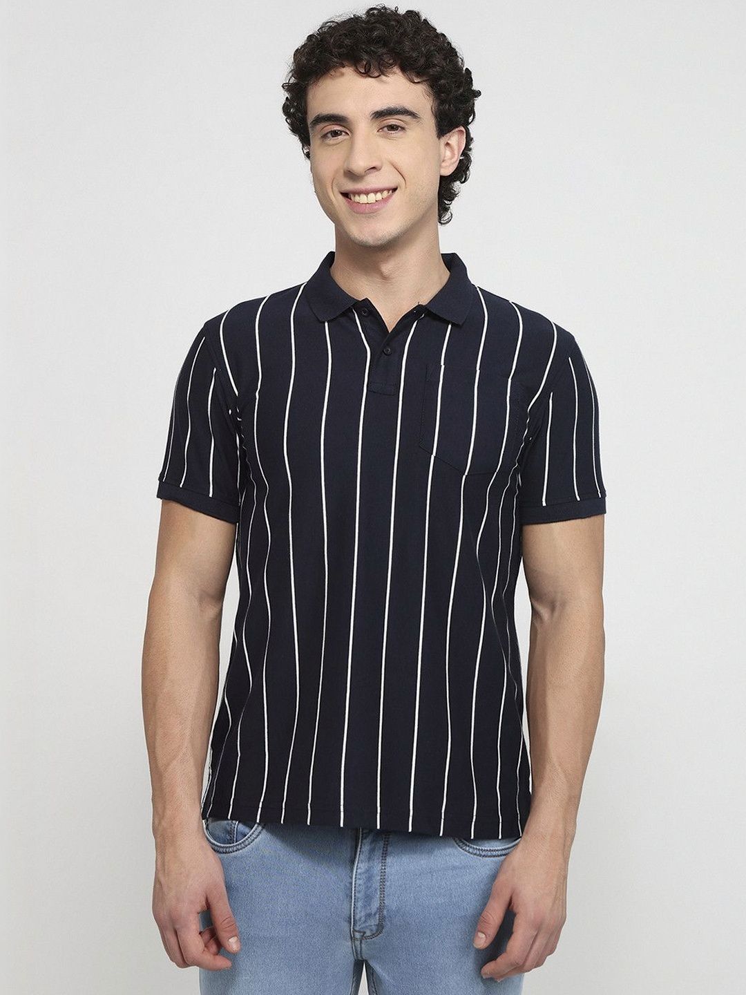 Parx Parx Men Striped Polo Collar Pockets T-shirt
