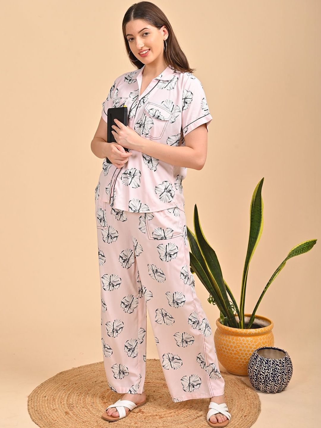 Minelli Floral Printed Shirt with Palazzos