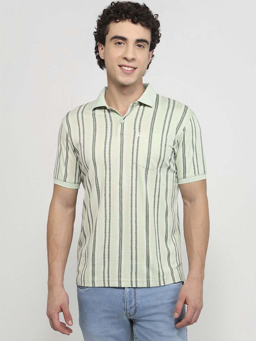Parx Parx Men Striped Polo Collar Pure Cotton Pockets T-shirt