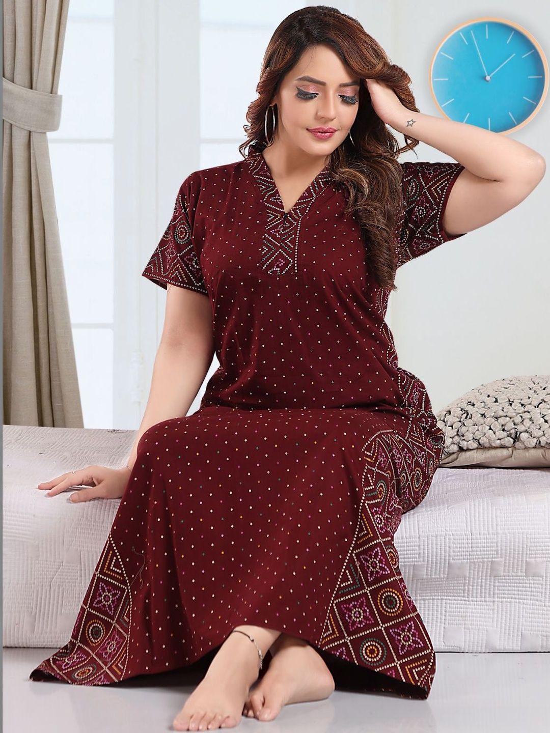 TRUNDZ Printed Maxi Nightdress