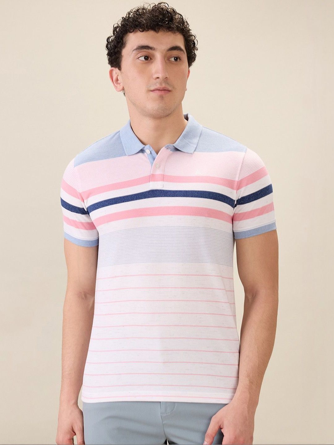 Parx Parx Men Striped Polo Collar Pure Cotton T-shirt