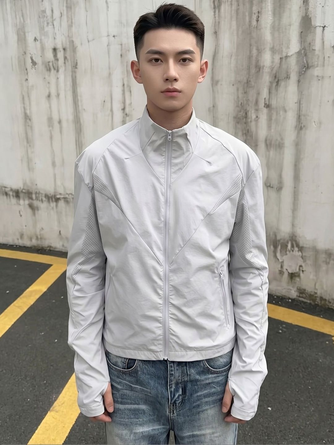 StyleCast x Revolte Men Mock Collar Crop Outdoor Bomber With Patchwork Jacket