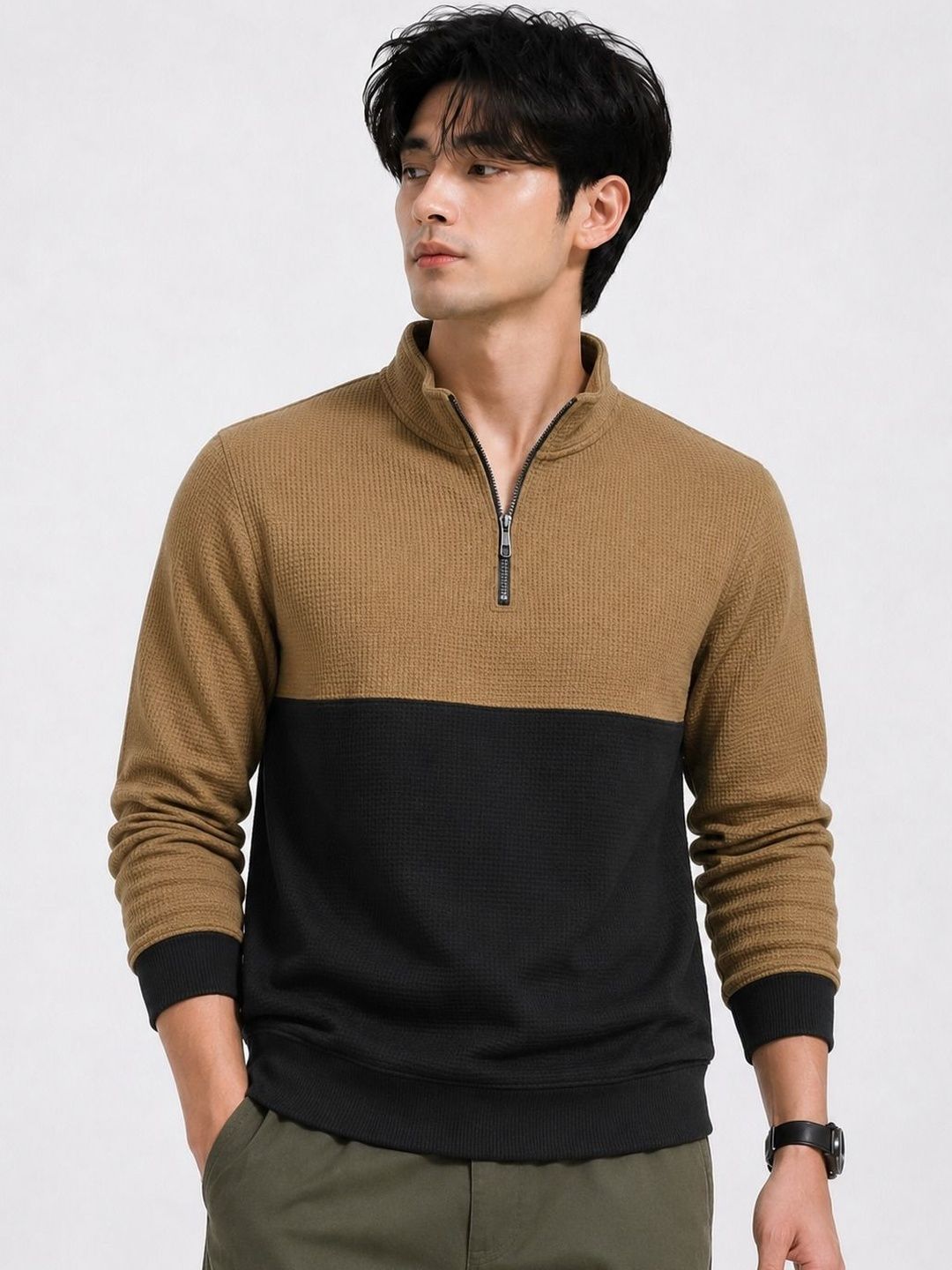 Mobox Men Colourblocked High Neck T-shirt
