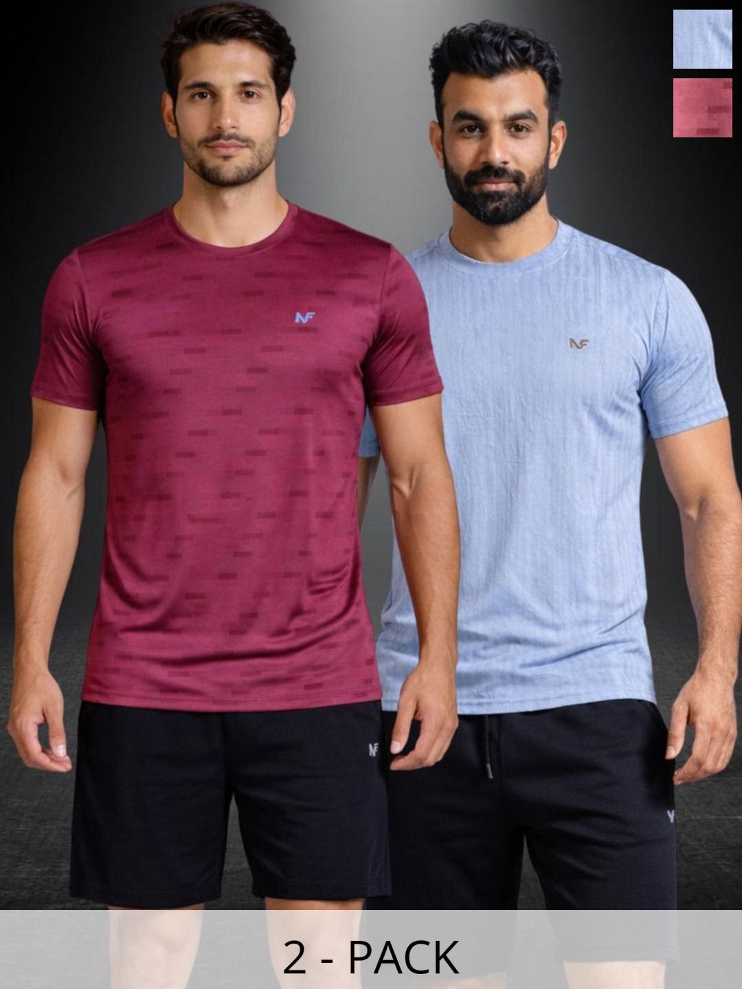 Naofit Men Anti Odour UPF50 Pack of 2 Sports or Gym Slim Fit Tshirts