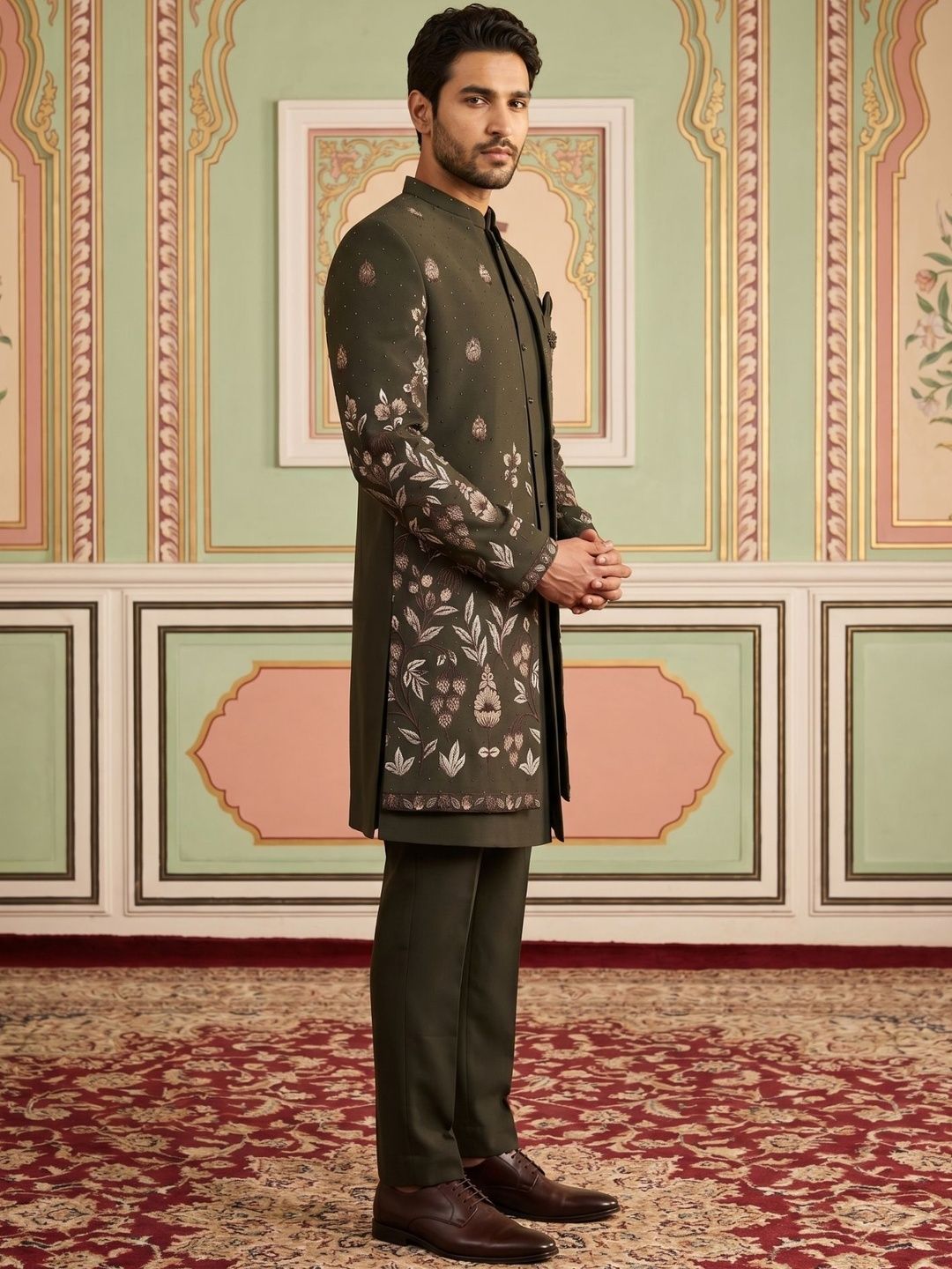 Jompers Embroidered Mandarin Collar Sherwani