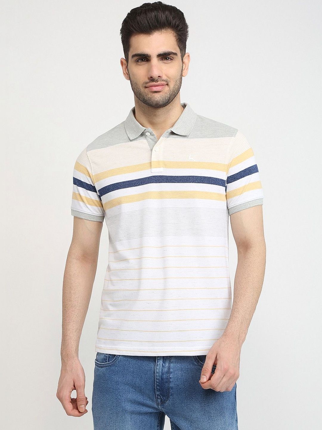 Parx Men Striped Polo Collar Pure Cotton T-shirt