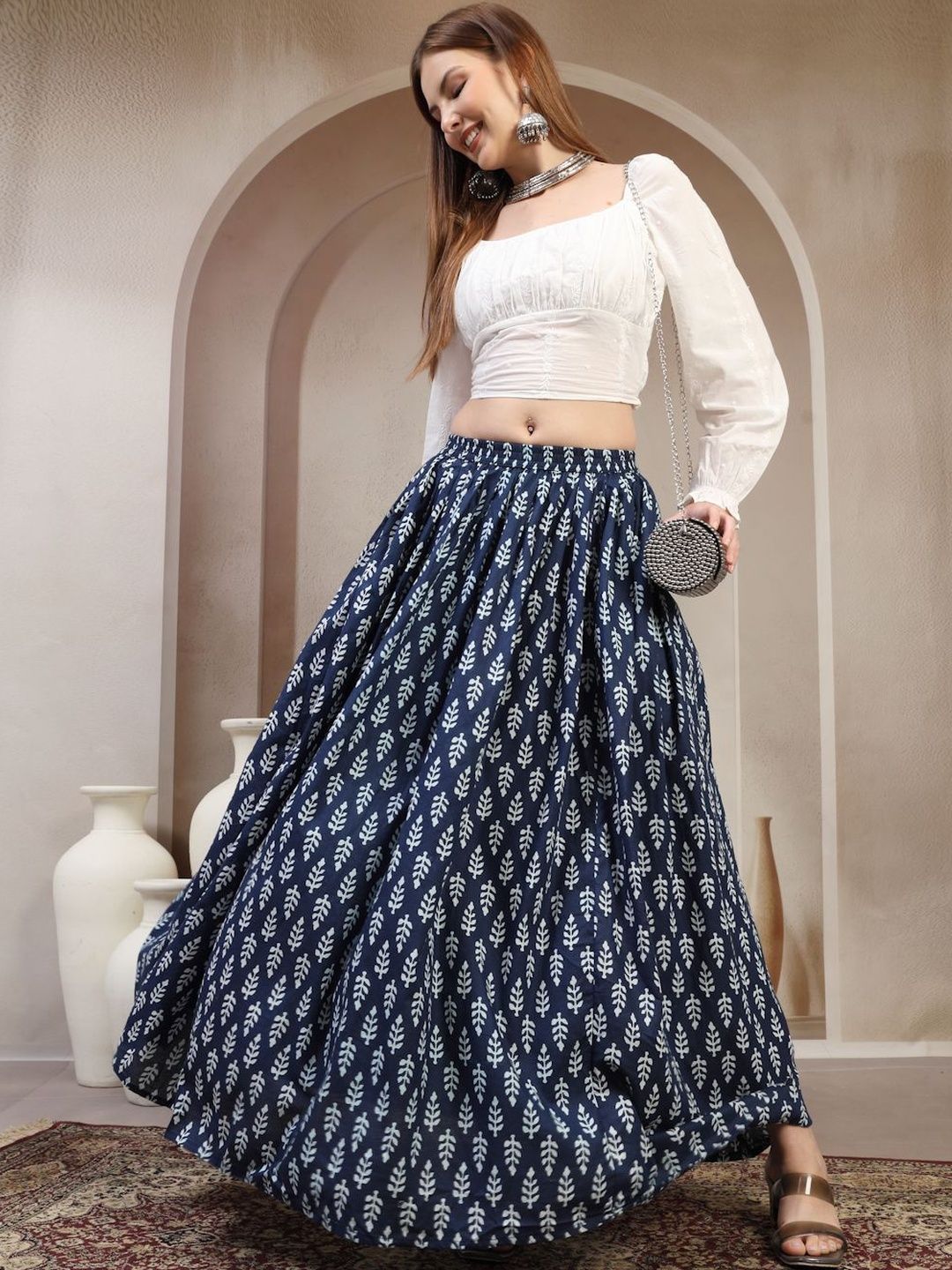 Buy Anouk Women Cotton Floral Maxi Flared Skirt - Skirts for Women