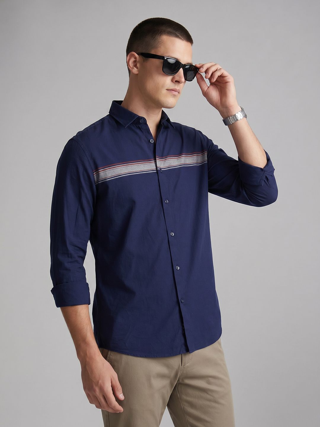 Louis Philippe Sport Louis Philippe Sport Men Slim Fit BCI Cotton Brushed Twill Engineered Casual Shirt