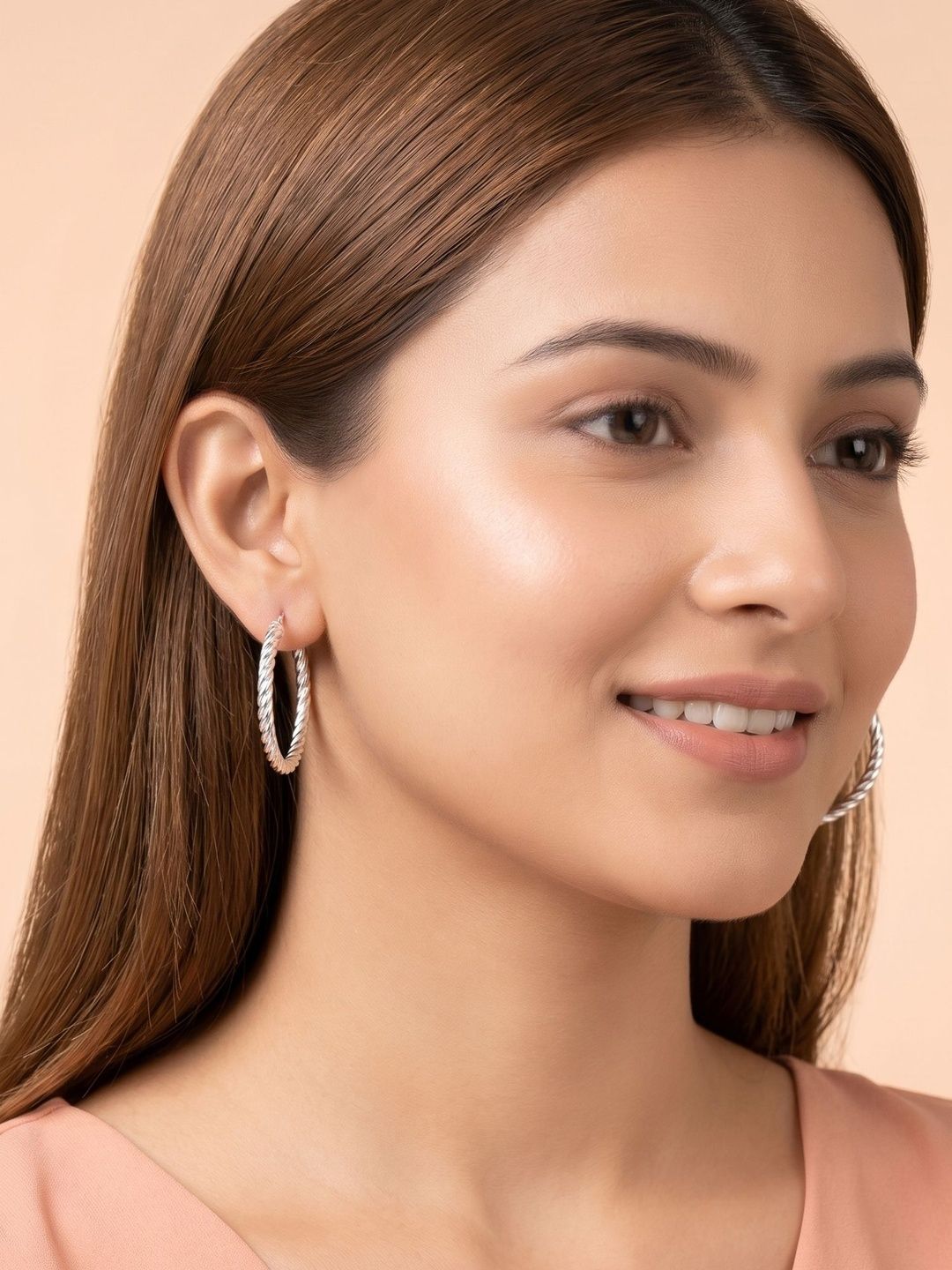 925 SILLER 925 Sterling Silver Round Hoop Bali Earrings