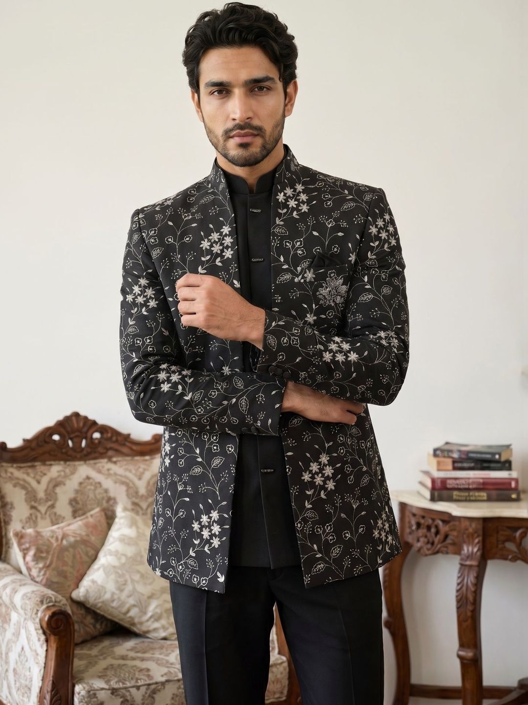 Jompers Embroidered Mandarin Collar Sherwani