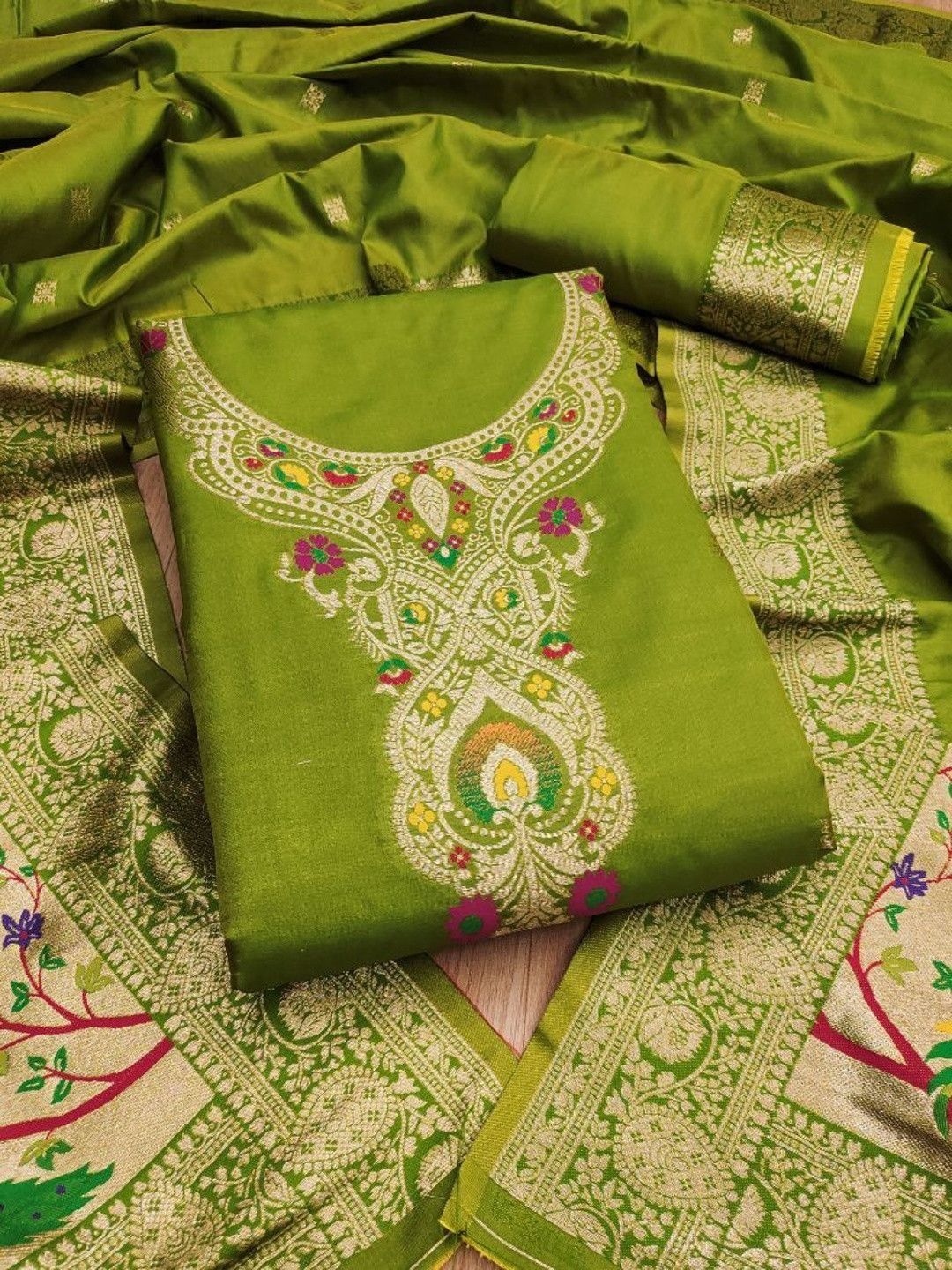 Mitera Embroidered Art Silk Unstitched Dress Material