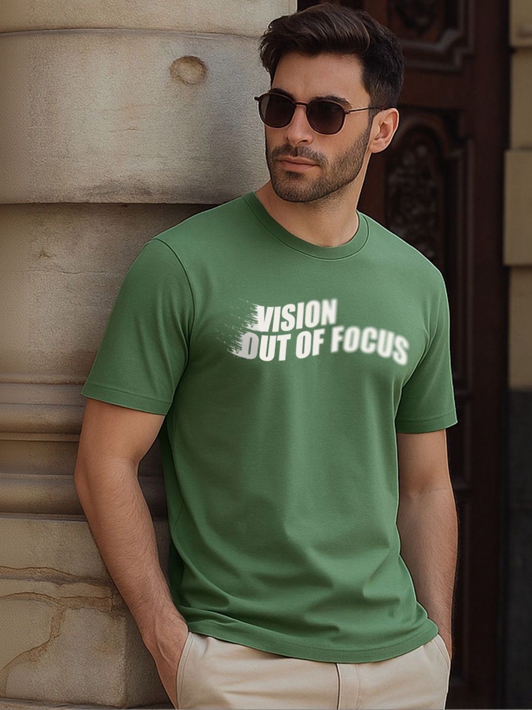 Bewakoof Men Green Vision Out Of Focus Typography T-shirt