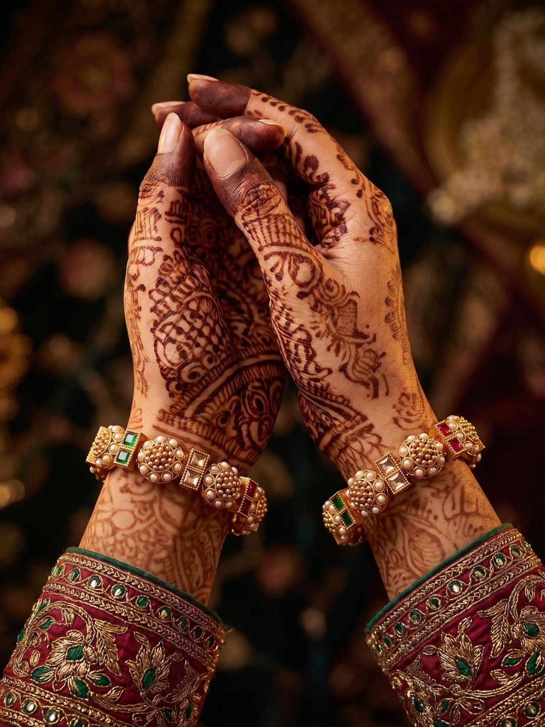 Nui Set of 2 Gold-Plated Antique Pearls Bangles
