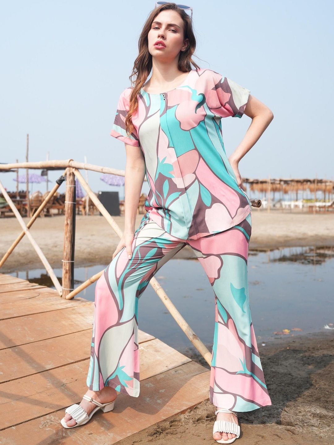 Minelli Tropical Printed Top with Palazzos