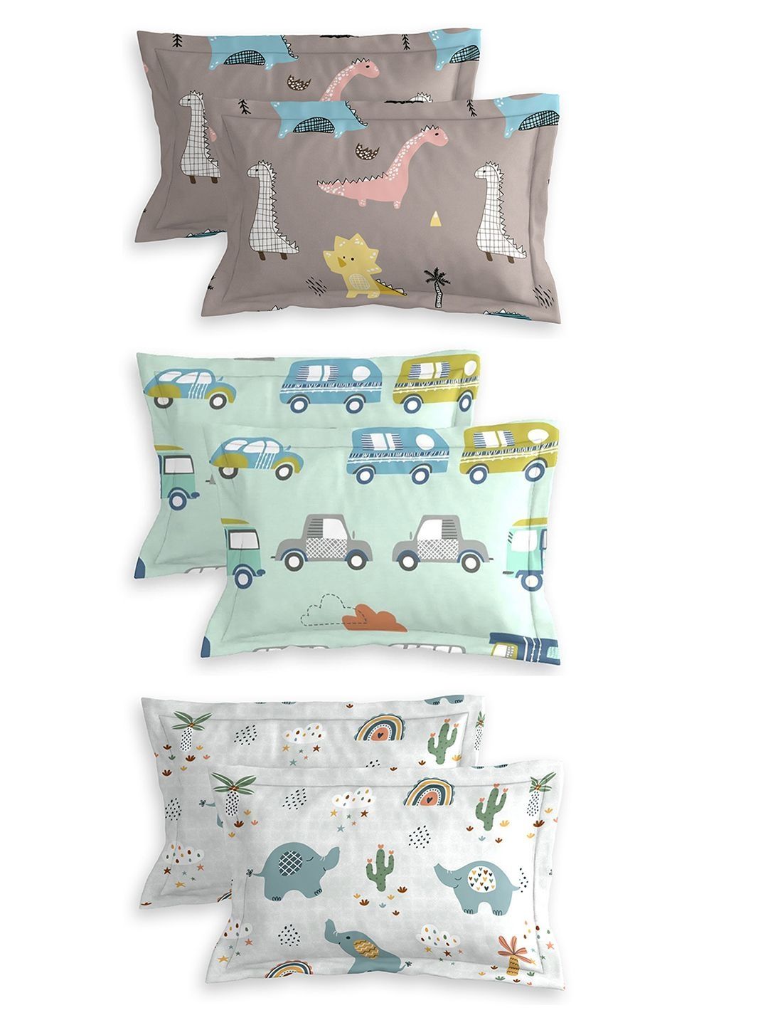 BREVARD BREVARD Multicoloured & Pink 6 Pieces Floral Pure Cotton Blend Rectangle Pillow Covers