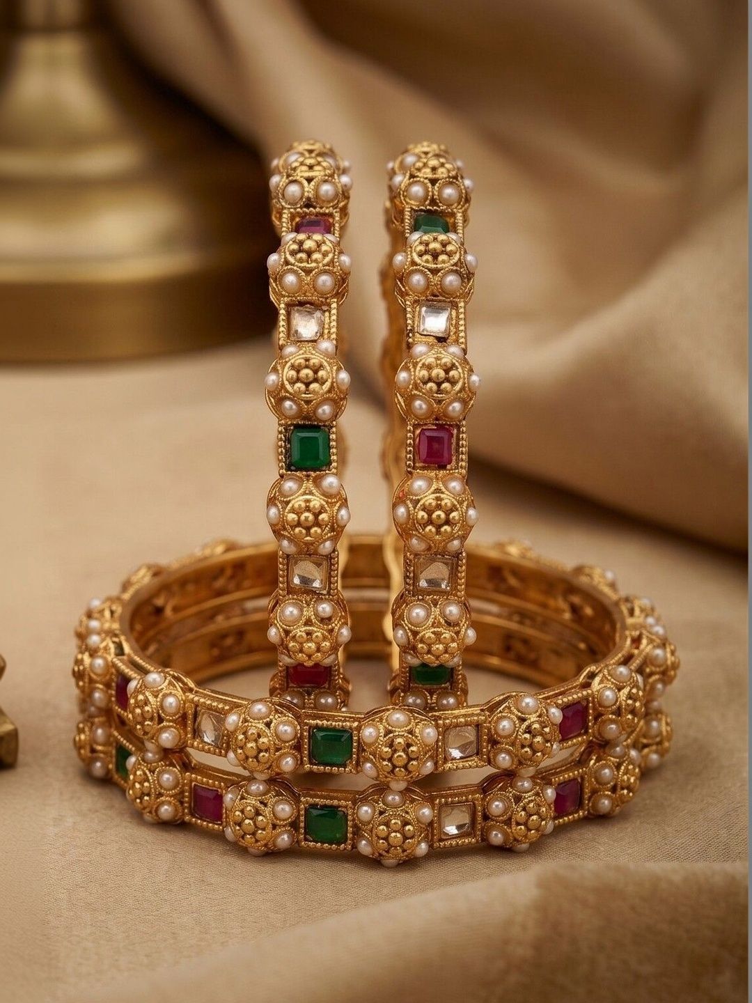 Nui Set Of 4 Gold-Plated Kundan Studded Bangles