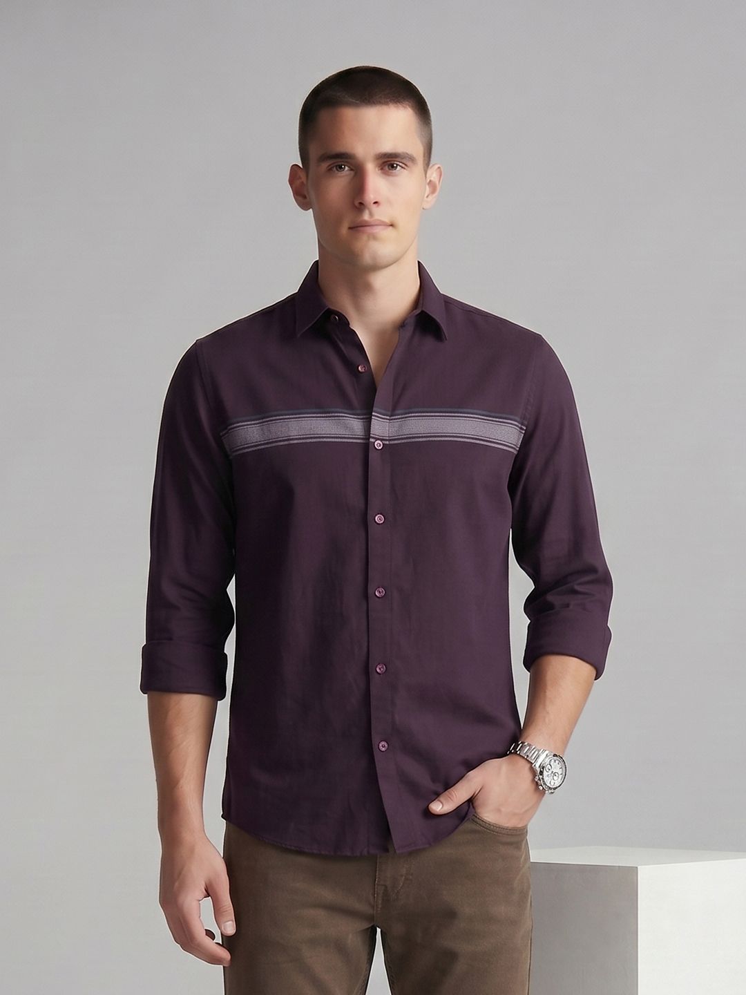 Slim Fit Pure Cotton Shirt Louis Philippe Sport Men Slim Fit BCI Cotton Brushed Twill Engineered Casual Shirt