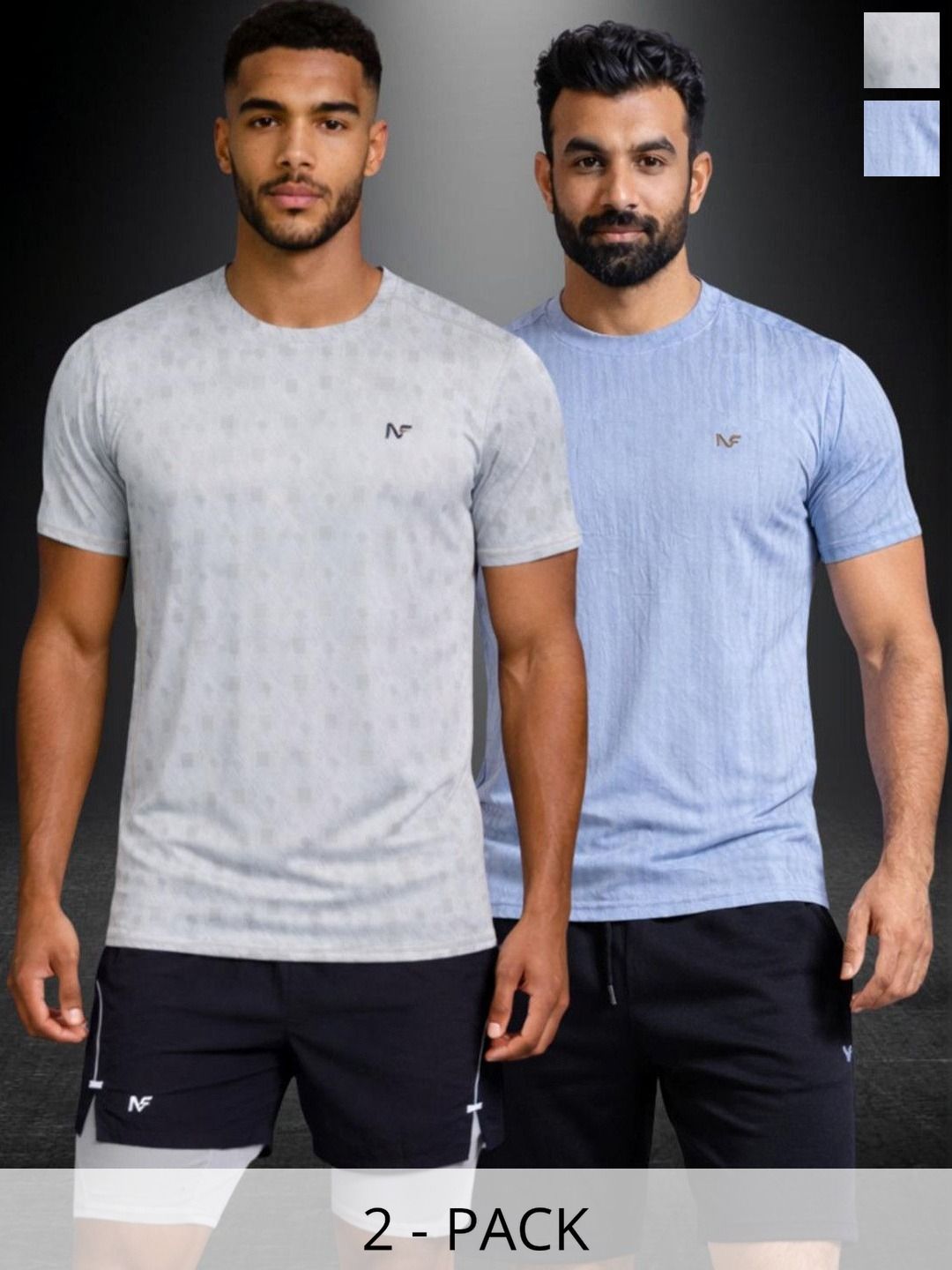 Naofit Men Anti Odour UPF50 Pack of 2 Sports or Gym Slim Fit Tshirts
