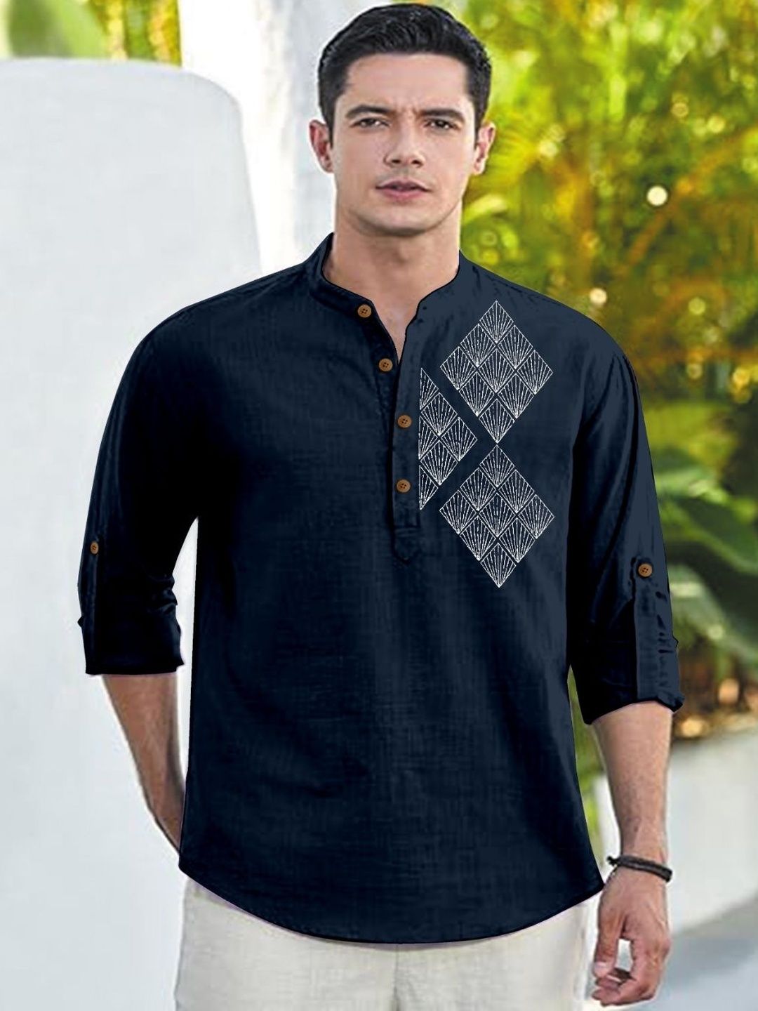 CLOTHING VEDA CLOTHING VEDA Men Geometric Printed  Mandarin Collar Kurta