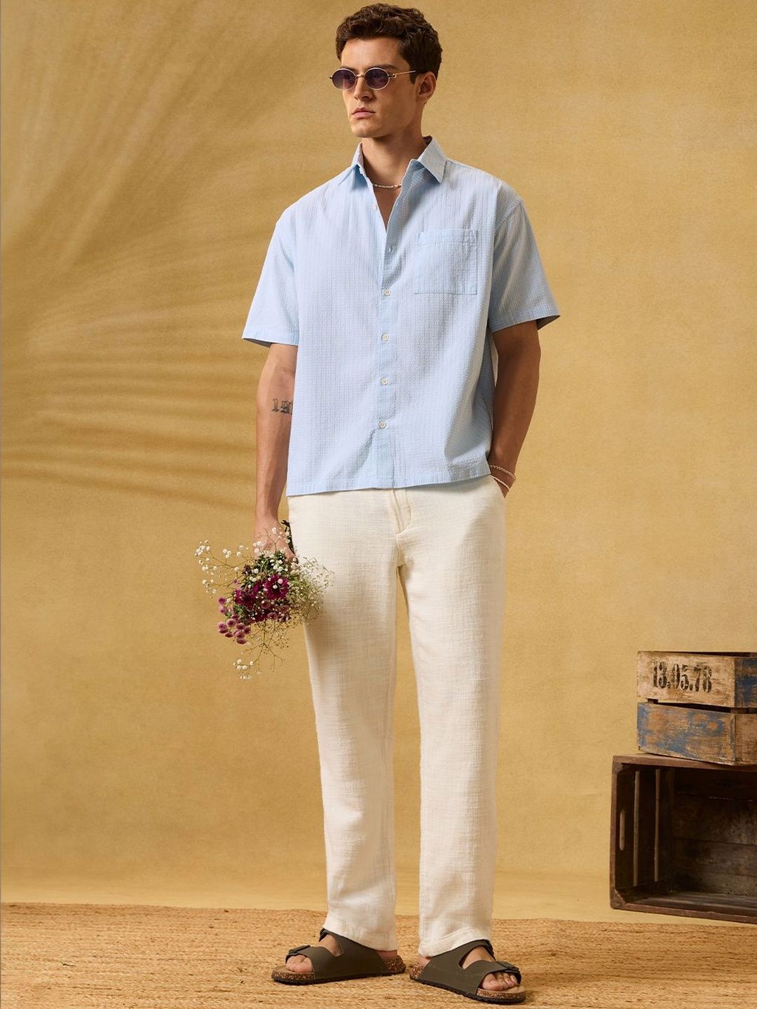 The Souled Store The Souled Store Men Oversized Fit Textured Blue Textured Shirts