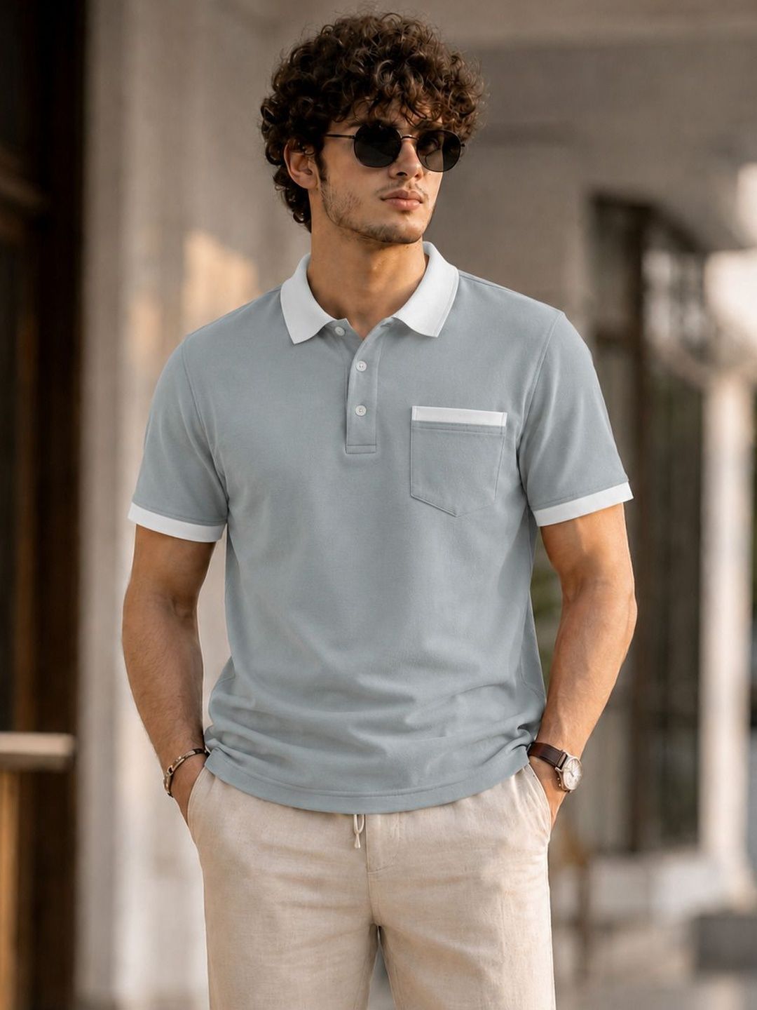 SCUBA Men Polo Collar Pockets T-shirt