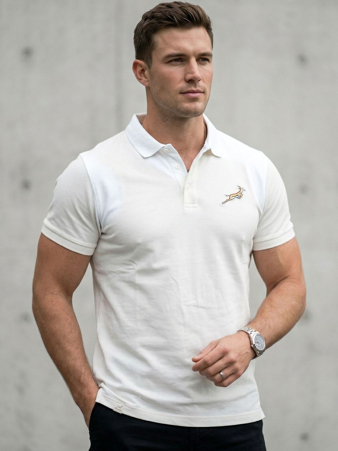 Utopium Men Brand Logo Polo Collar T-shirt