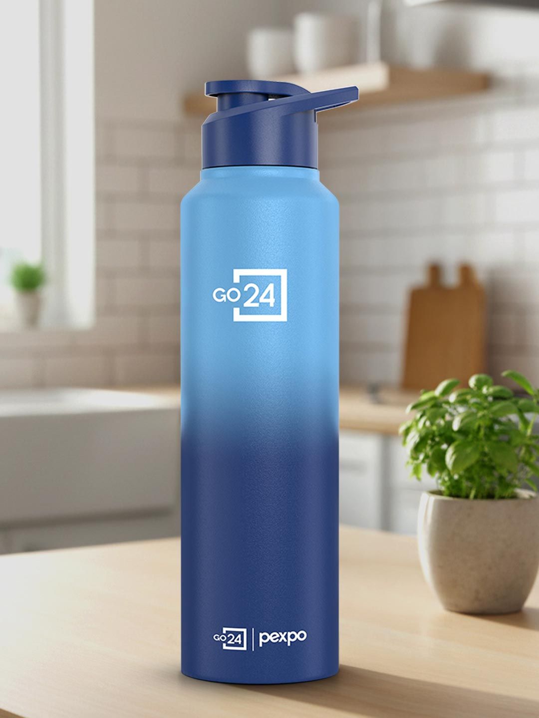 Go24 Craft Stainless Steel Single Wall Fridge Water Bottle & Sipper Cap Blue Ombre 950ml
