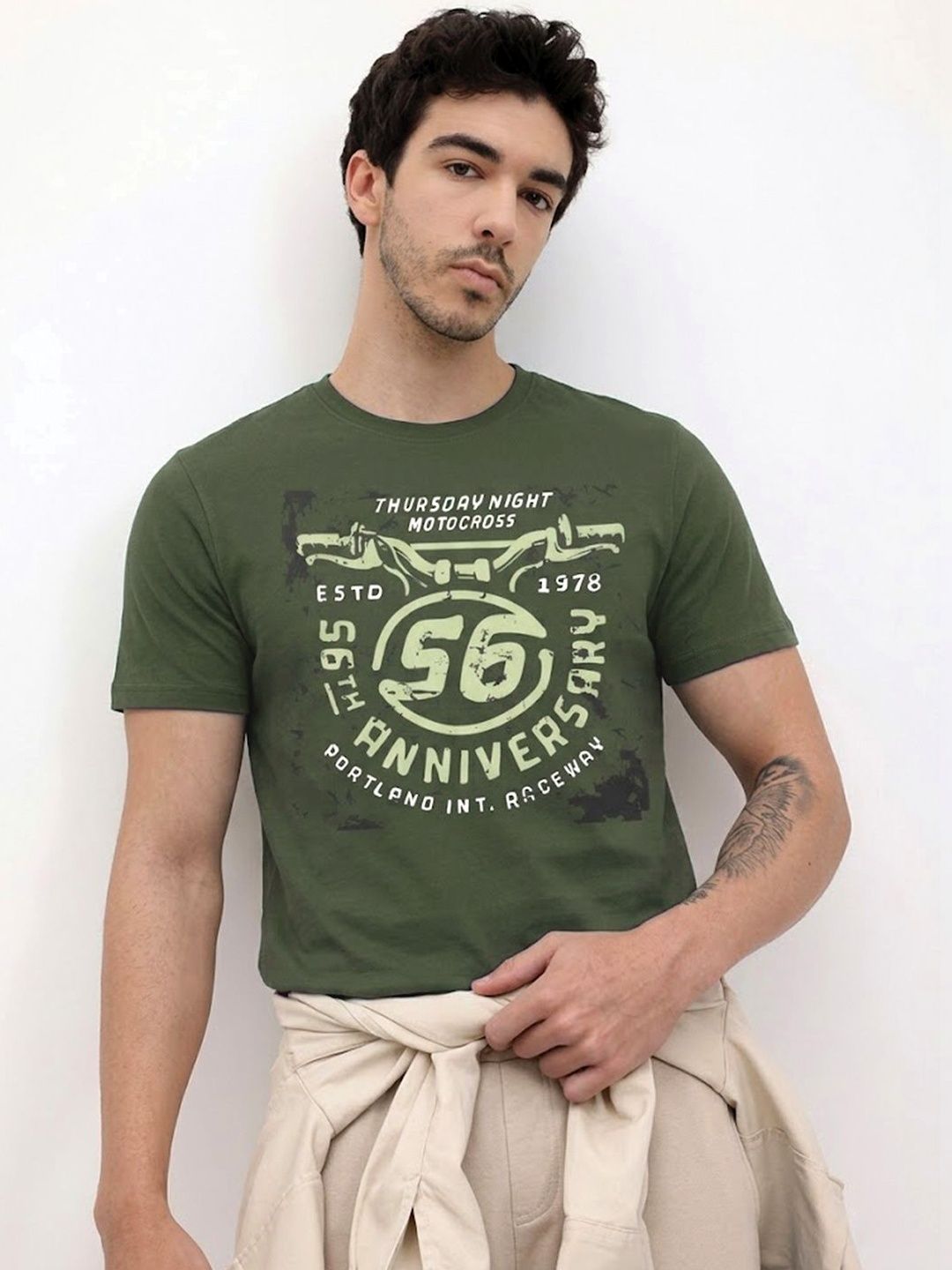 The Roadster Lifestyle Co Printed Pure Cotton Round Neck Tshirts
