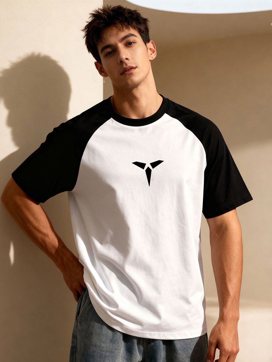 TOM MILTON Men White Raglan Sleeve Round Neck T-Shirt