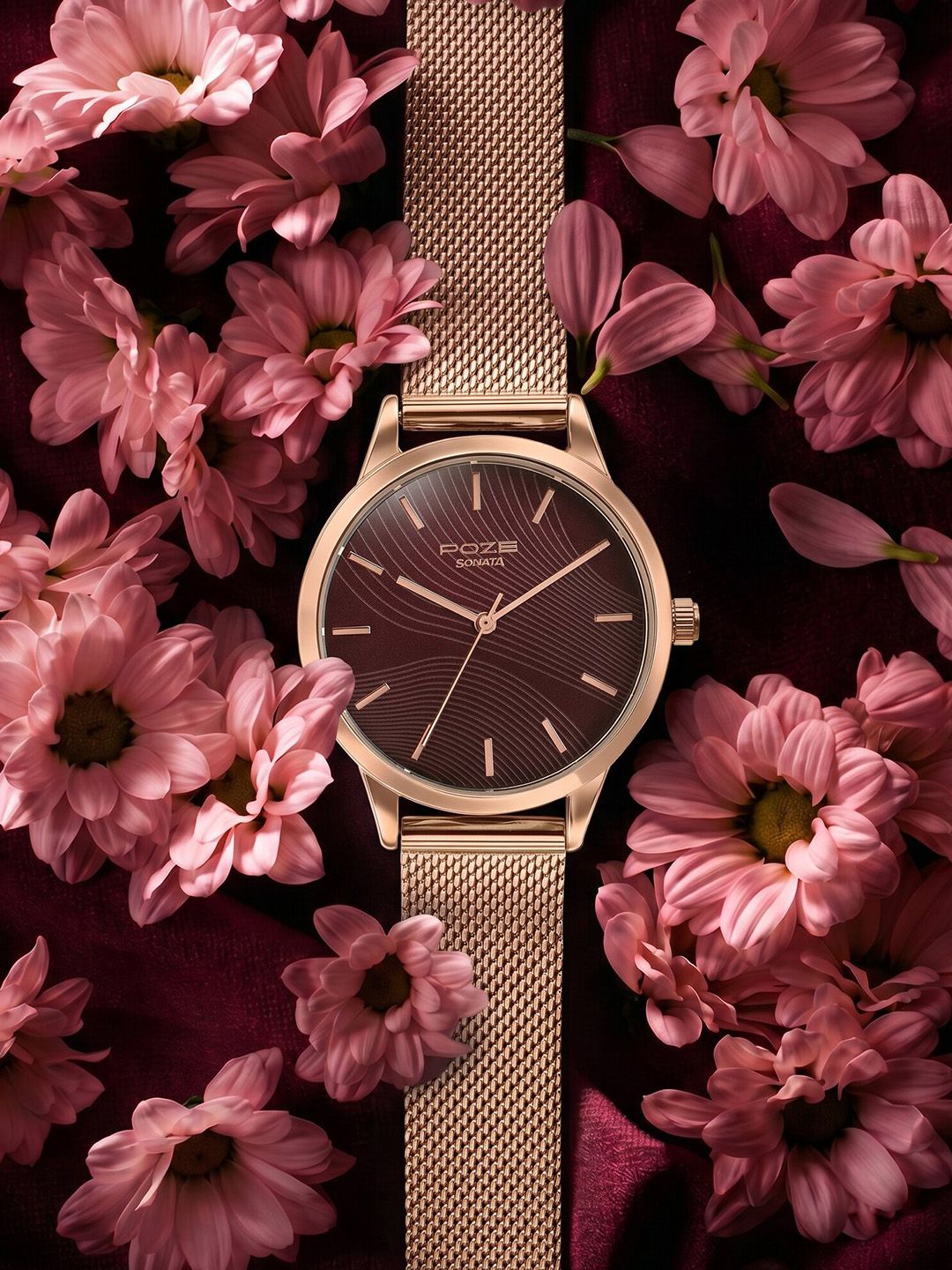 Sonata Women Poze 9 Quartz Analog Cocoa Powder Dial Watch - SP80190WM01W