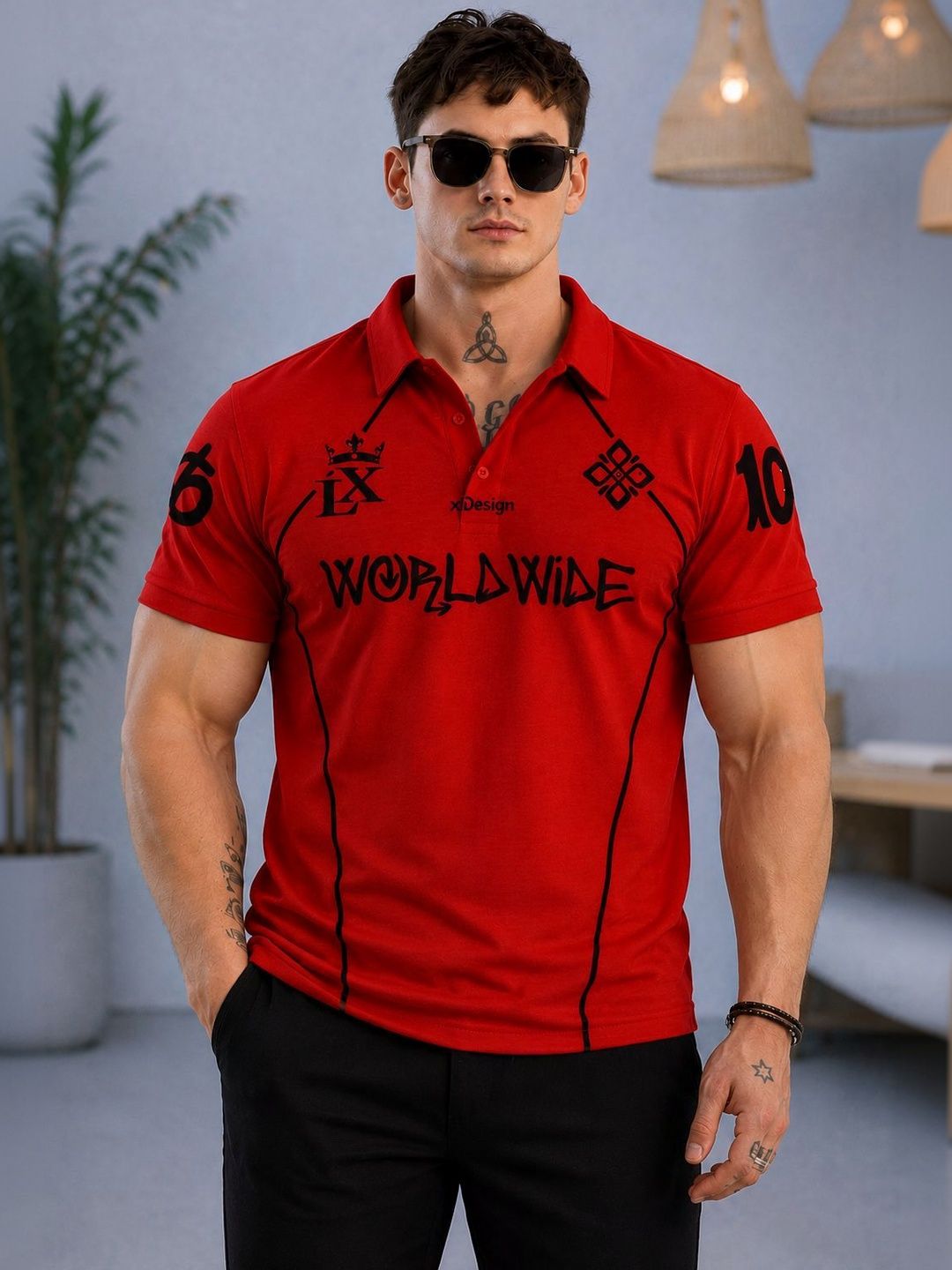 SCUBA Men Typography Printed Polo Collar T-shirt