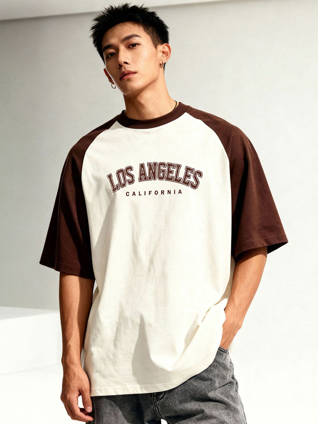 TOM MILTON Men Off White Raglan Sleeve Round Neck T-Shirt