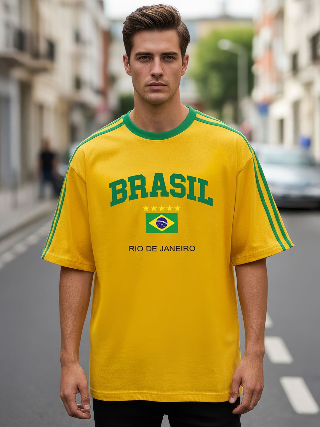 TOM MILTON Man Yellow Round Neck Half Sleeve Oversized Net Folding Tshirt
