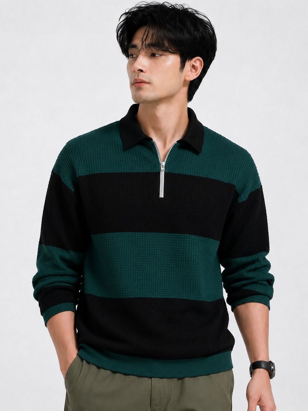 Try This Men Colourblocked Polo Collar T-shirt