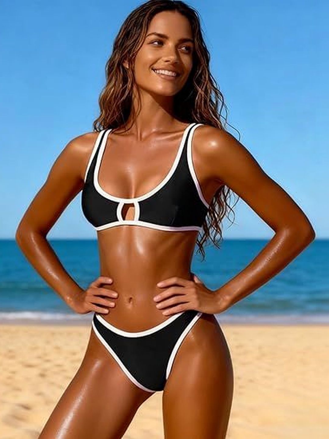 Night with Fun Shoulder Straps Swim Bikini Set