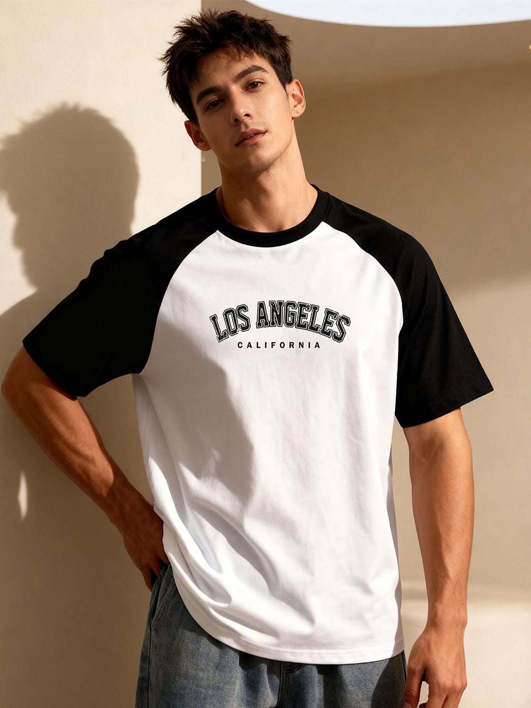 TOM MILTON Men White Raglan Sleeve Round Neck T-Shirt
