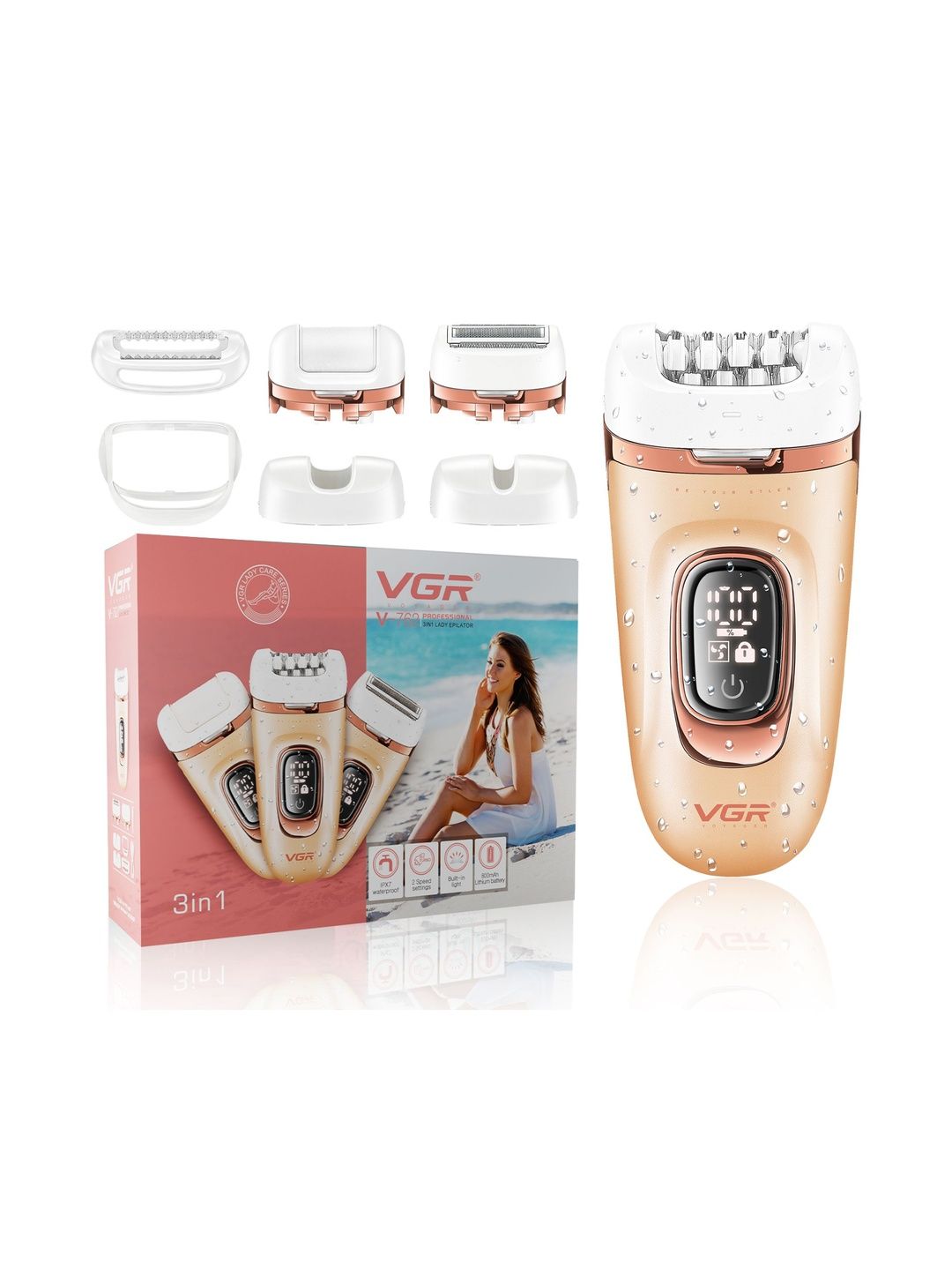 VGR VGR V-762 Professional 3-in-1 Waterproof Lady Epilator with Shaver & Callus Remover