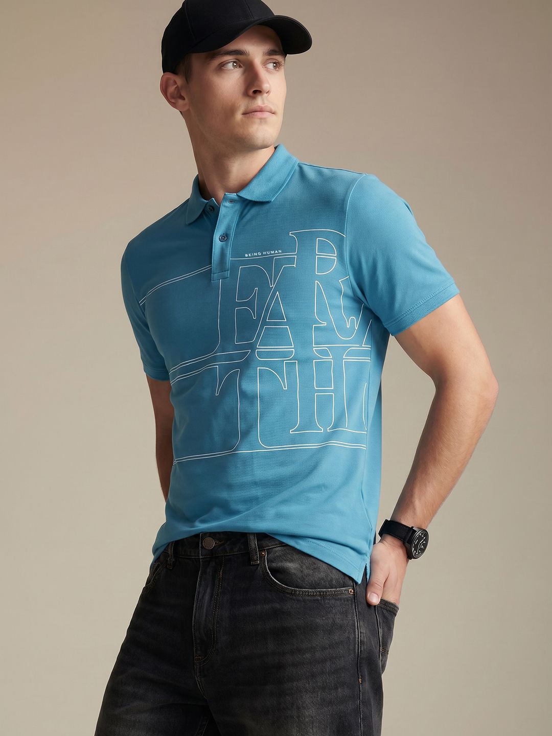 Being Human Typography Printed Polo Collar T-shirt