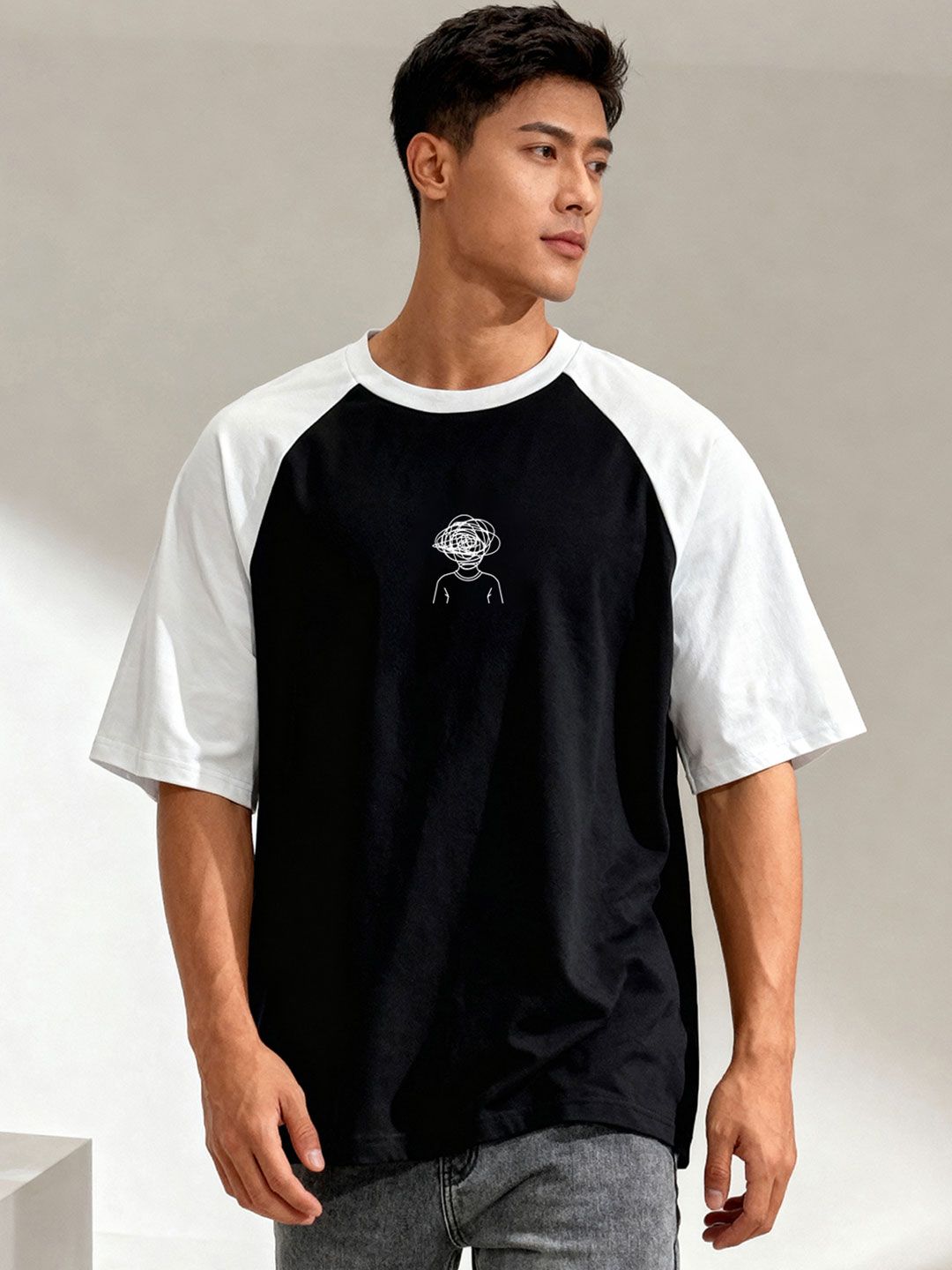 TOM MILTON Men Black Raglan Sleeve Round Neck T-Shirt