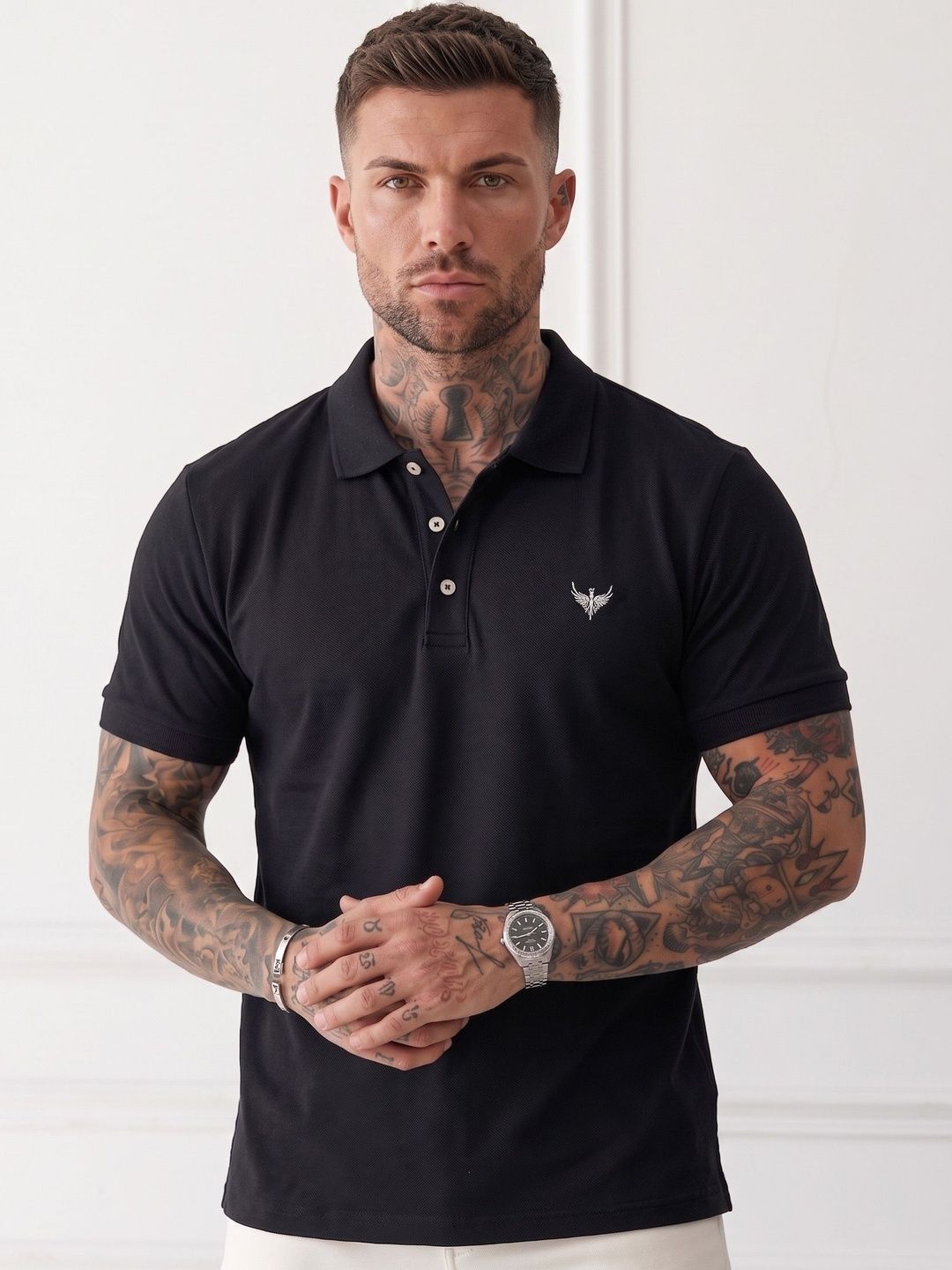 Utopium Men Brand Logo Polo Collar T-shirt